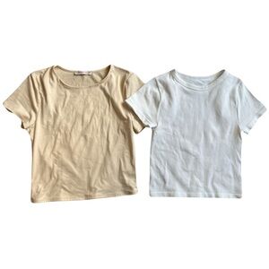 Sincerely Jules Beige and White Ribbed Short Sleeve Tees Small Bundle